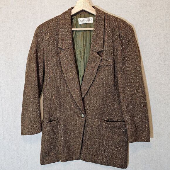Melbourne Elements Donegal Tweed Single Button Jacket Hunting Vintage Women - Picture 1 of 9